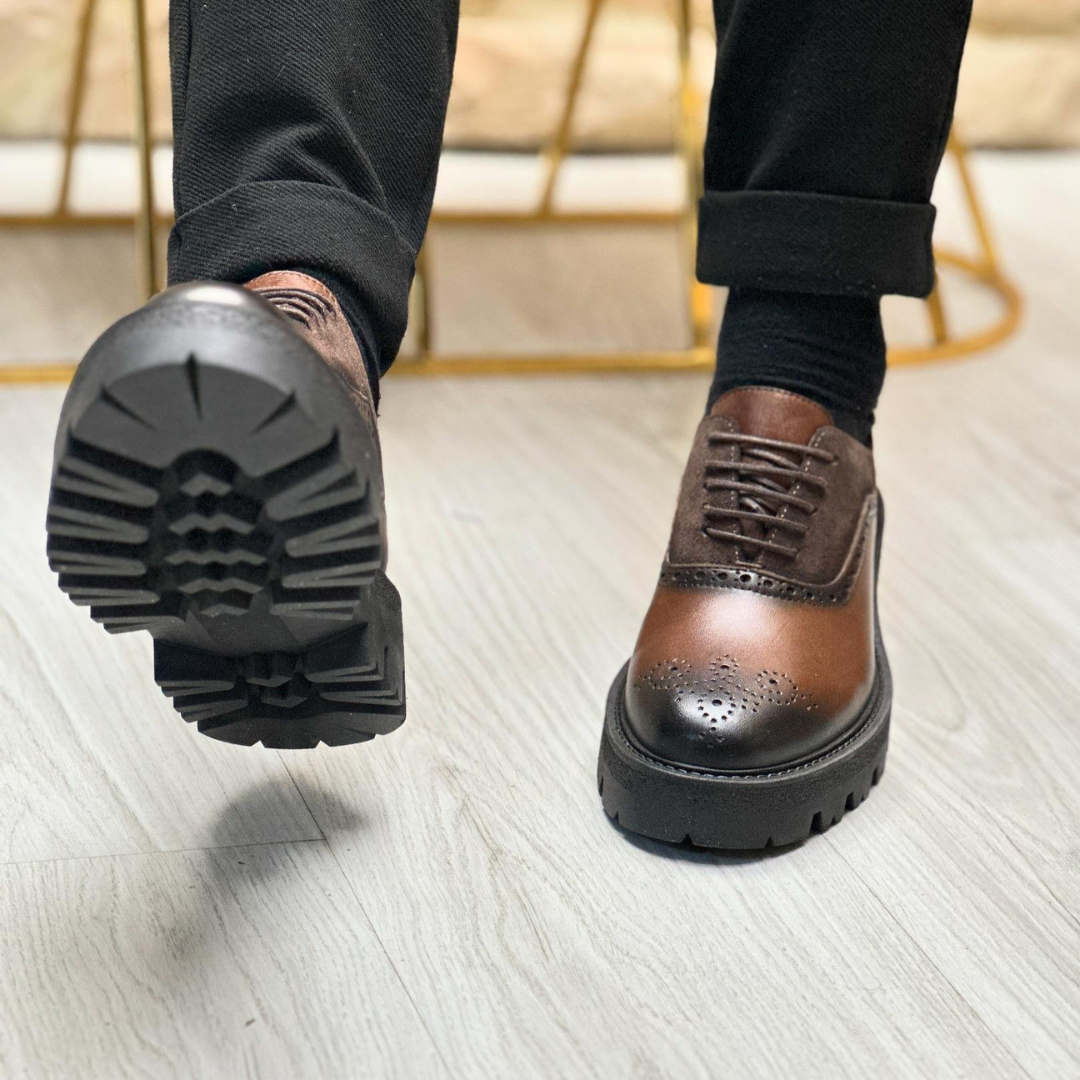 Sapatos Casuais Clássicos de Couro Genuíno e Camurça para Homem©