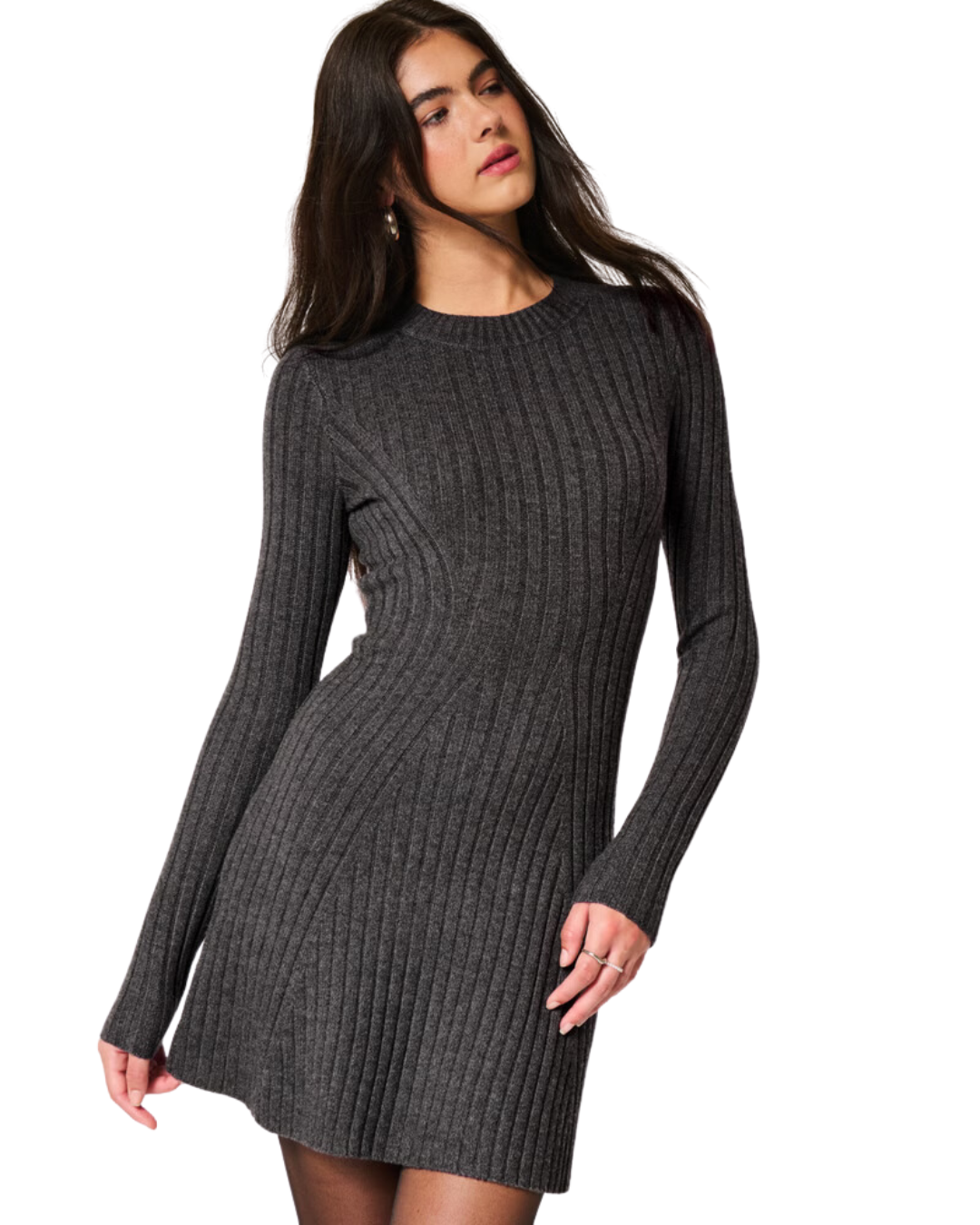 Vestido Tipo Suéter de Manga Longa com Gola Redonda para Mulheres