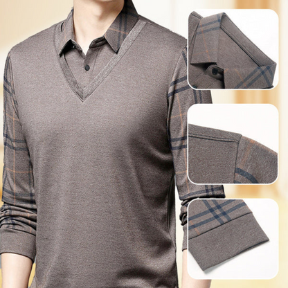 Camisa Casual de Manga Longa com Gola para Homens