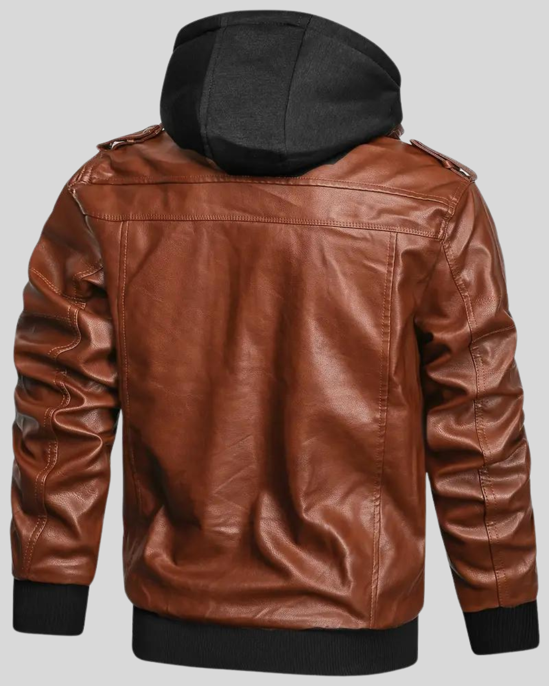 Casaco de couro com capuz para homem