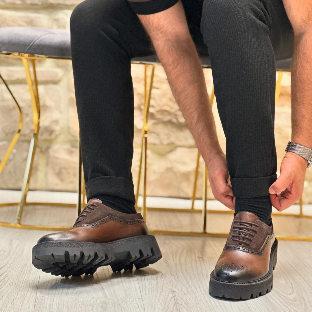 Sapatos Casuais Clássicos de Couro Genuíno e Camurça para Homem©