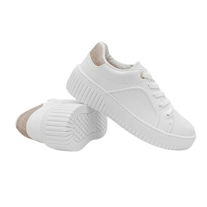 Sapatos Confortáveis para Mulher com Sola Grossa e Pormenores Dourados