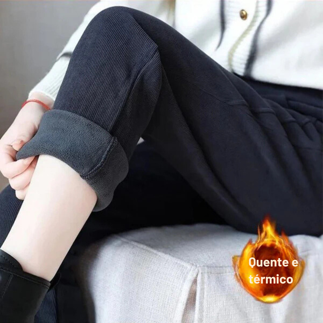 Calças Quentes de Cintura Alta para Mulher com Forro Polar