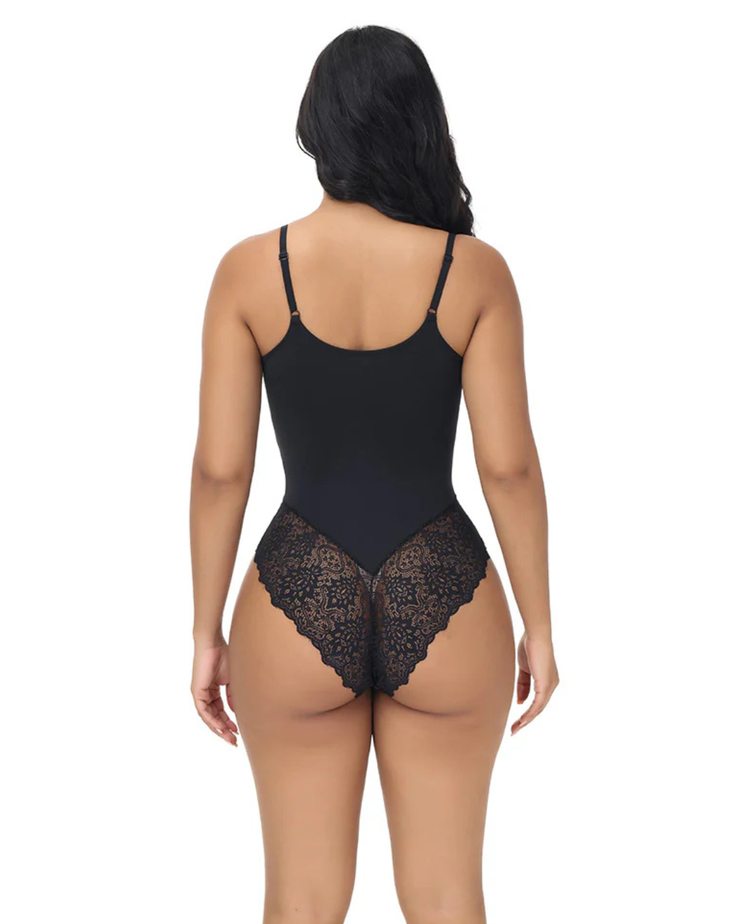 Body Modelador de uma Peça em Renda, sem Mangas, com Alças Finas para Mulher