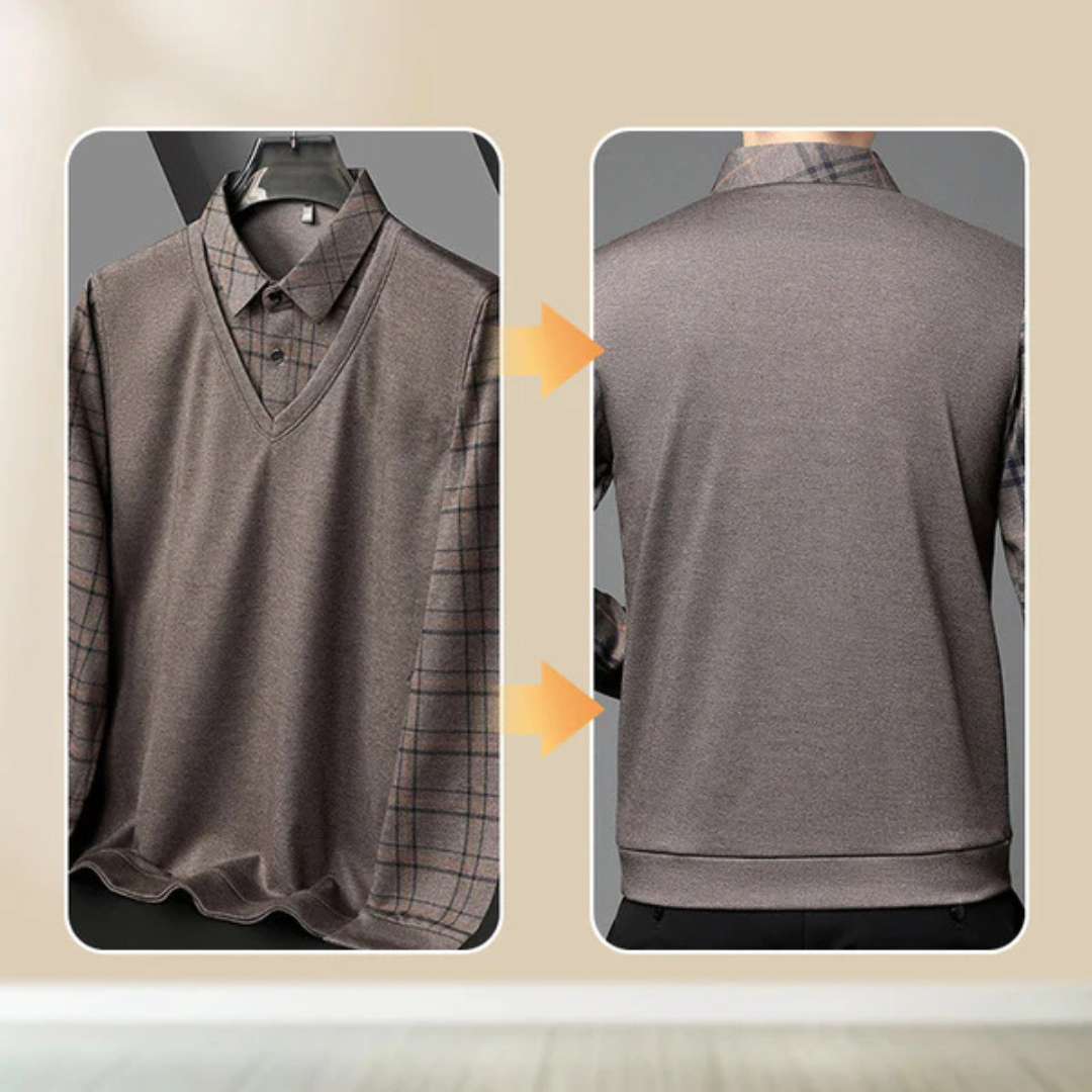 Camisa Casual de Manga Longa com Gola para Homens