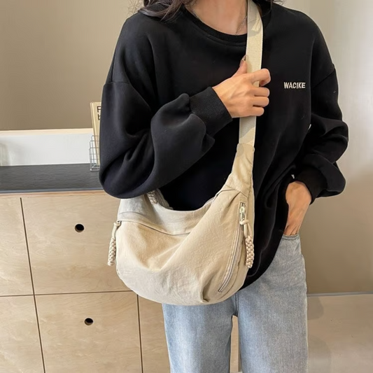 Saco a Tiracolo de Nylon de Cor Clara para Mulher