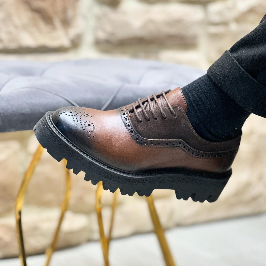 Sapatos Casuais Clássicos de Couro Genuíno e Camurça para Homem©