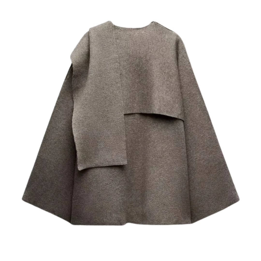 Casaco Elegante de Mangas Compridas com Cachecol Incorporado para Mulher