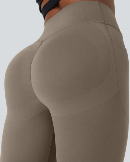 Leggings Modeladoras de Cintura Subida com Bolsos Laterais Controlo da Barriga e Aumento das Nádegas