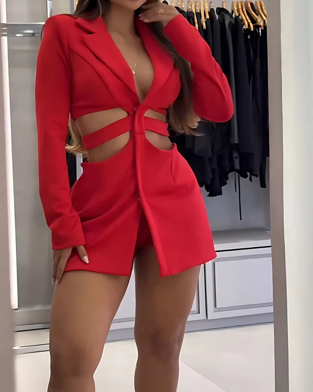 Vestido casuais com blazer e cintura subida