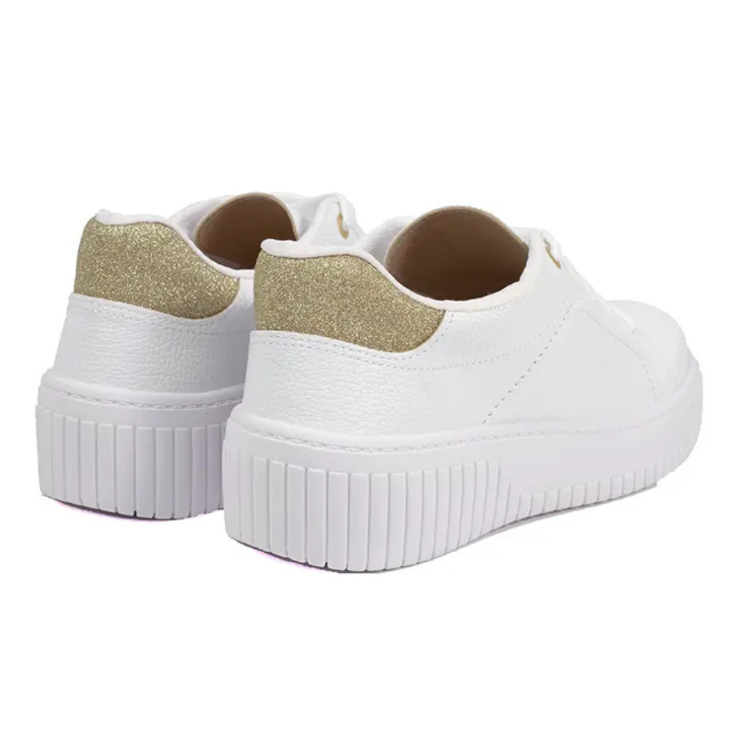 Sapatos Confortáveis para Mulher com Sola Grossa e Pormenores Dourados