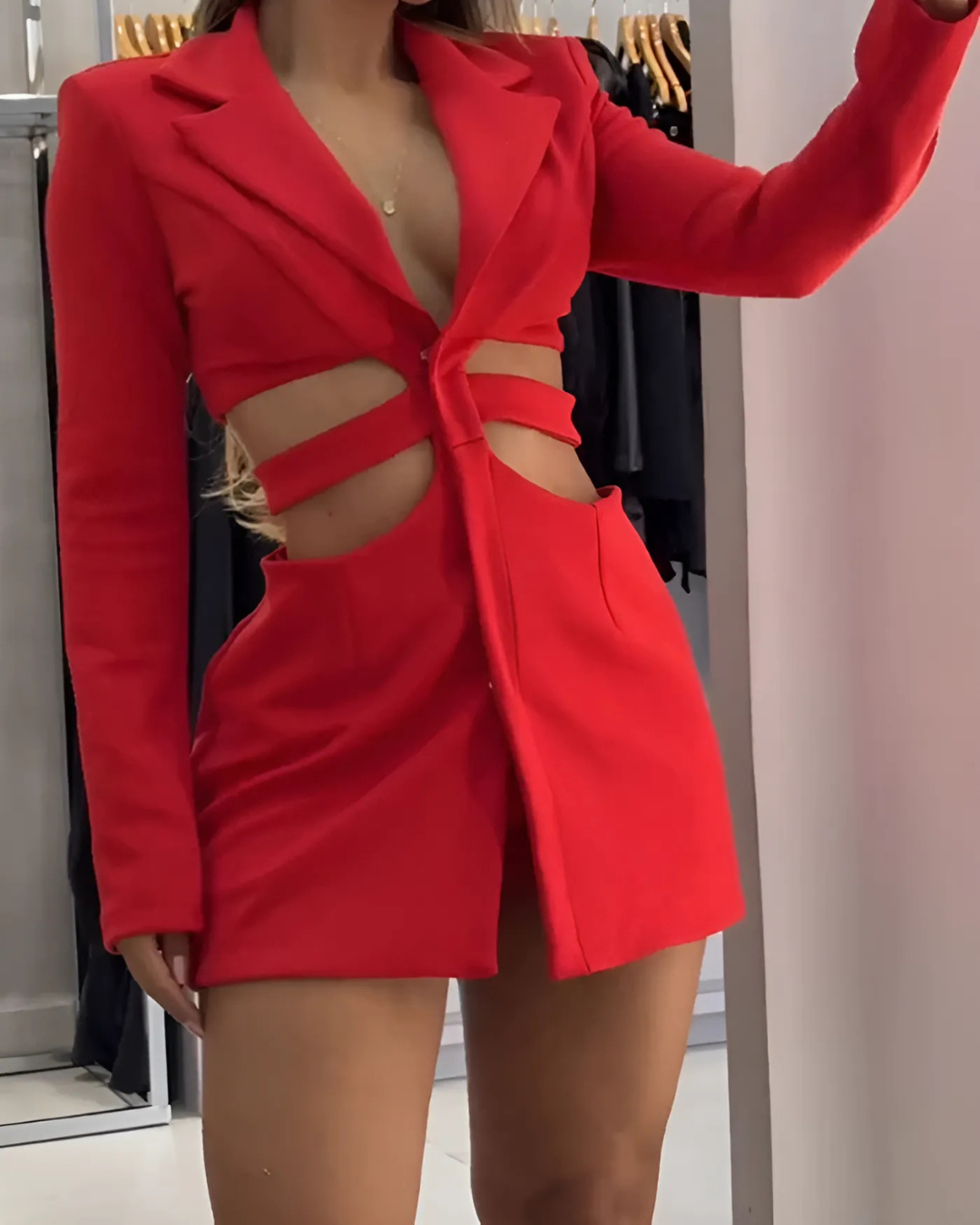 Vestido casuais com blazer e cintura subida