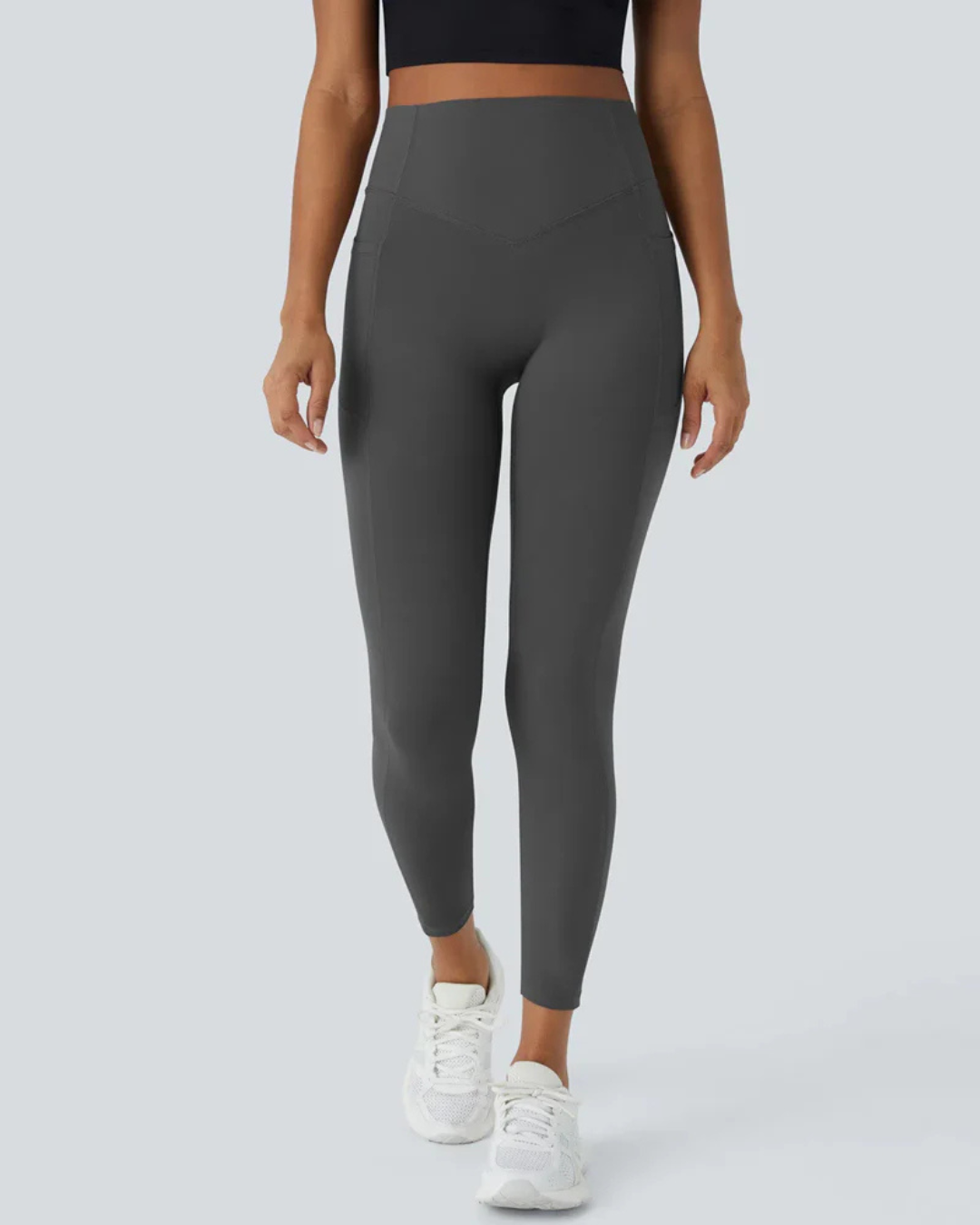 Leggings Modeladoras de Cintura Subida com Bolsos Laterais Controlo da Barriga e Aumento das Nádegas