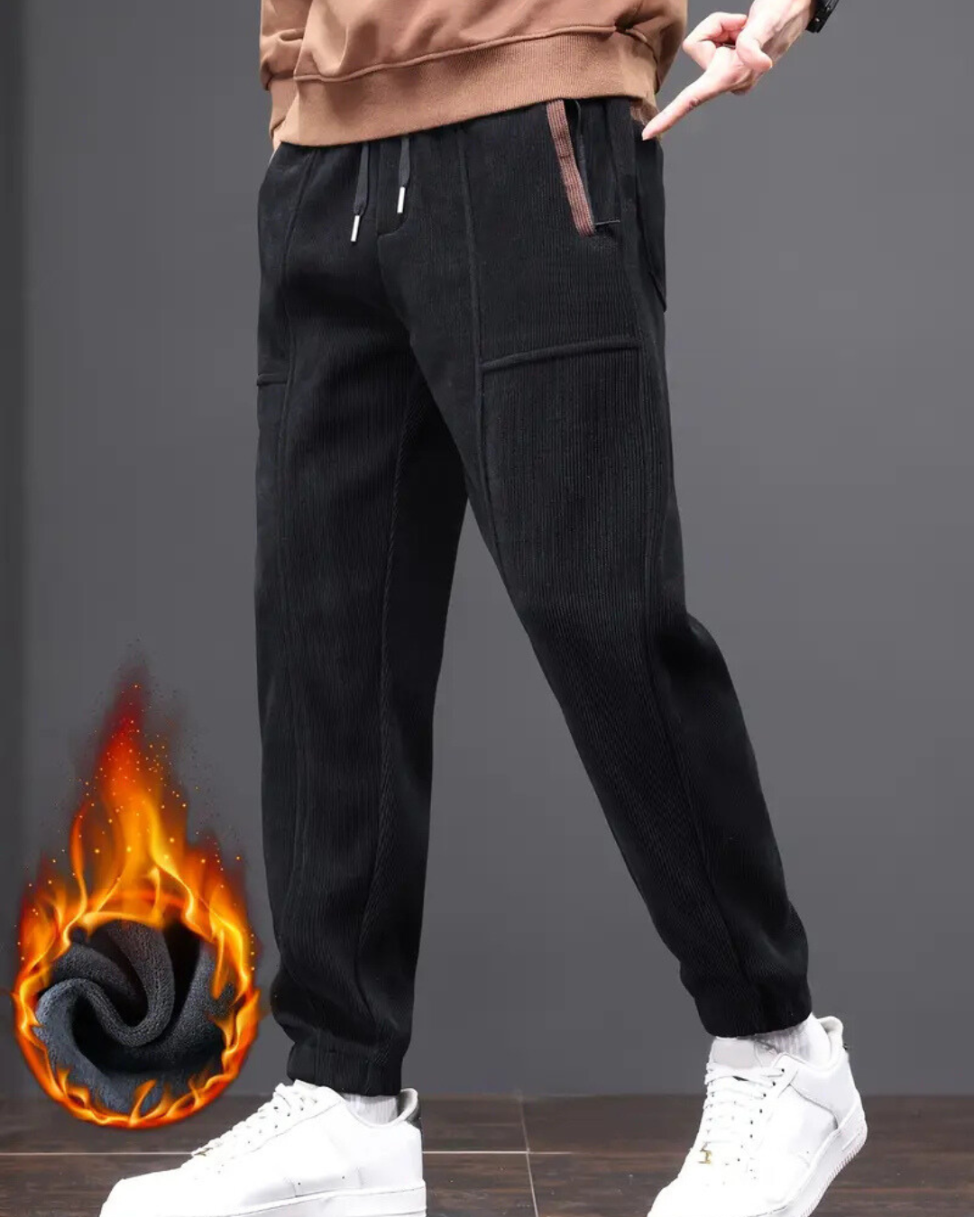Calças Jogger Casuais para Homem com Forro Polar