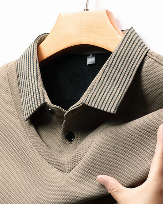 Camisa de Duas Peças com Falsa Gola Listrada para Homens