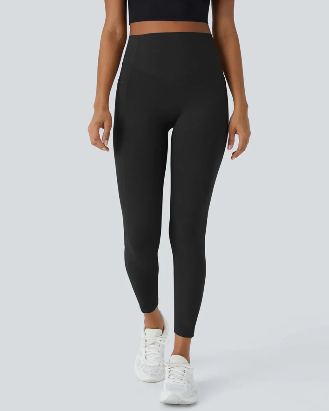 Leggings Modeladoras de Cintura Subida com Bolsos Laterais Controlo da Barriga e Aumento das Nádegas