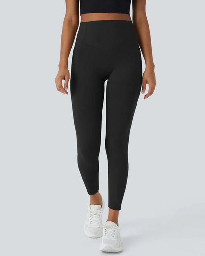 Leggings Modeladoras de Cintura Subida com Bolsos Laterais Controlo da Barriga e Aumento das Nádegas