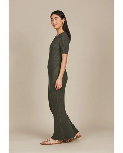 Vestido Comprido de Manga Curta com Canelado para Mulher